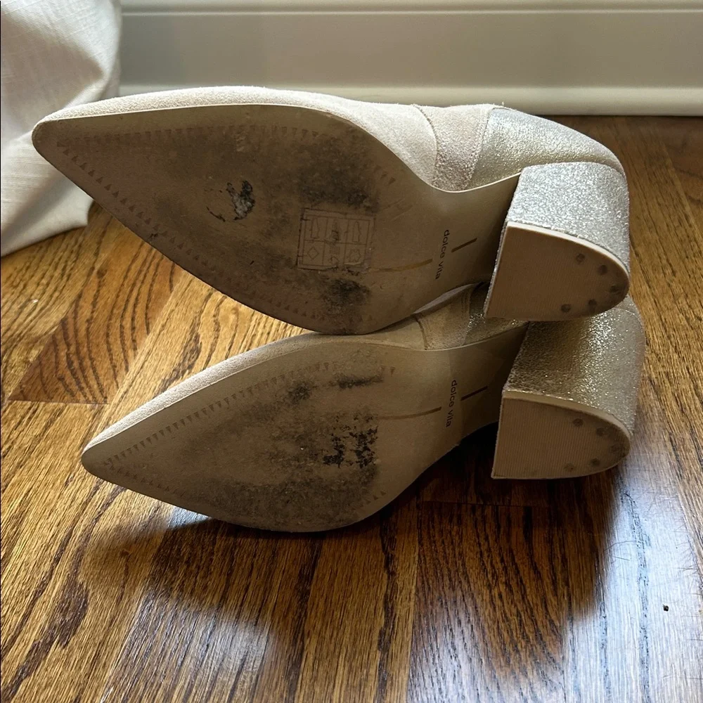 Dolce Vita Beige Suede Pointed-Toe Heeled Boots - Picture 6 of 6